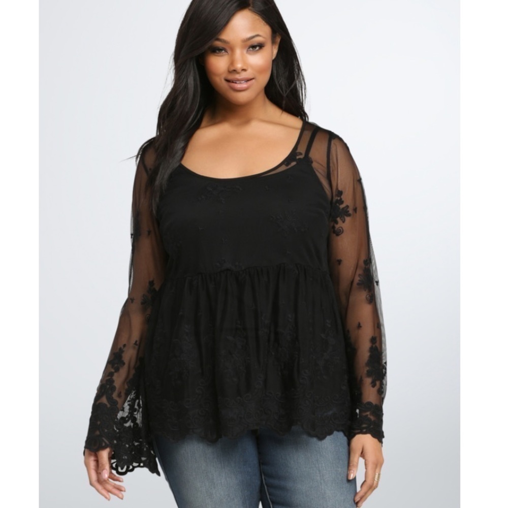 torrid Black Sheer Lace Peasant Blouse